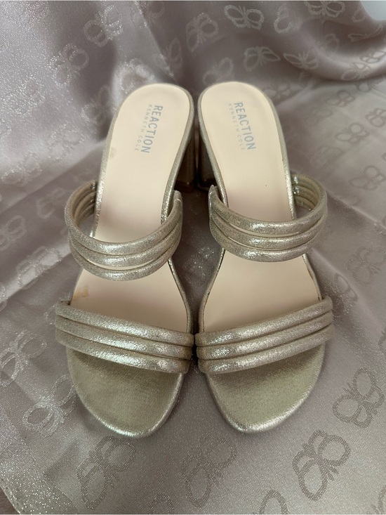 Reaction Kenneth Cole Shoes - Reaction Kenneth Cole Metallic Gold Strappy Low Heel Mules